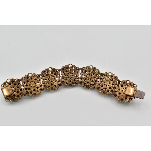 Vintage Aurora Borealis Crystal Bracelet Green AB Antiqued Gold Shiny 1950s Bin2 - Picture 11 of 12